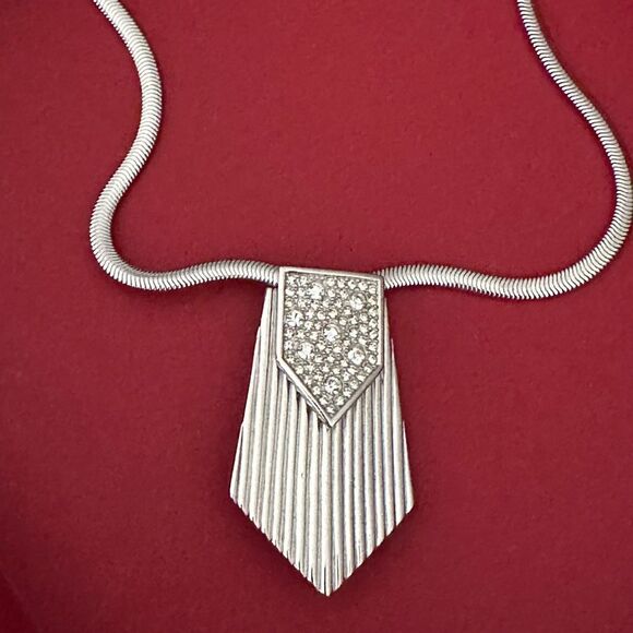 Uber Rare! Dior Vintage Silver Rhinestone Pendant Brooch Necklace ✨ - Picture 2 of 6